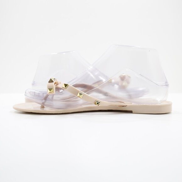 Steven by Steve Madden Deena Beige Plastic Gold Studded Flat Thong Sandals - 7 - Picture 5 of 7